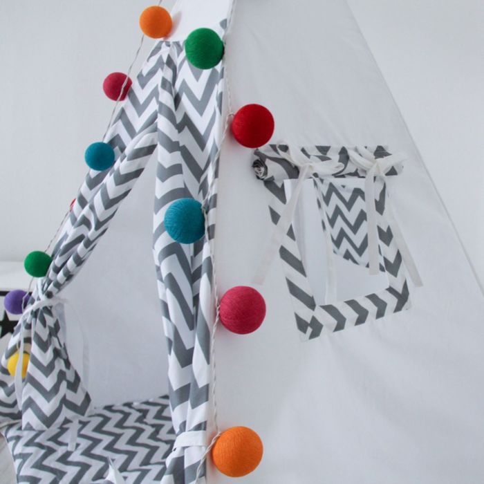 Вигвам для детей с окном, карманом и флажками, серый зигзаг, 110x110x160 см