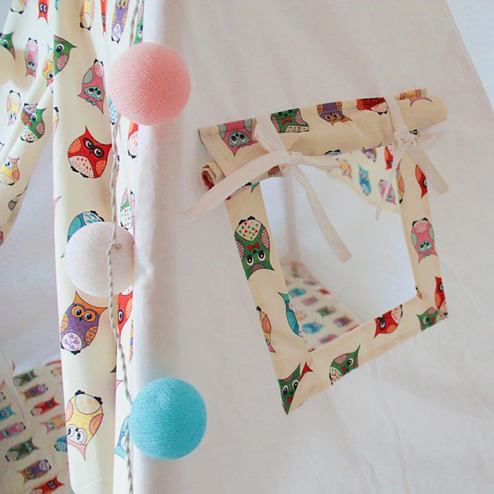 Вигвам для детей с окном, карманом, забавные совы, 110x110x160 см