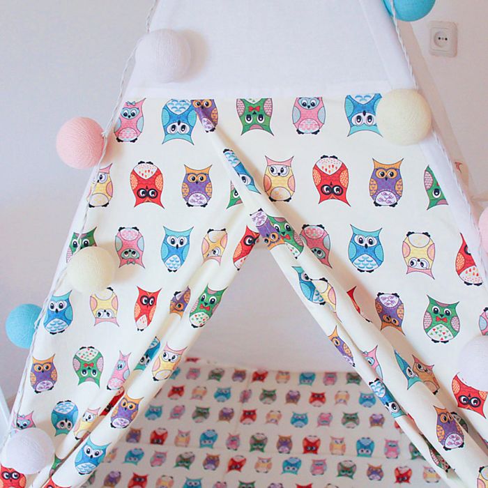 Вигвам для детей с окном, карманом, забавные совы, 110x110x160 см