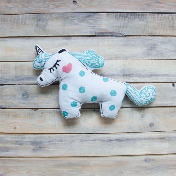 Игрушка-подушка декоративная "Единорог", хлопок, бирюзовая, 45 х 25 см