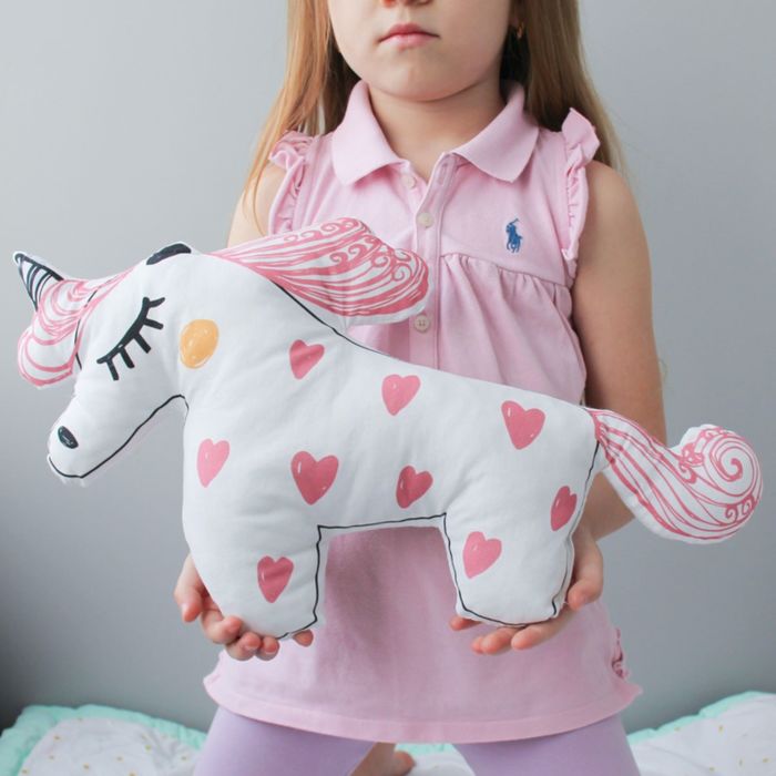 Игрушка-подушка декоративная "Единорог", хлопок, розовая, 45 х 25 см