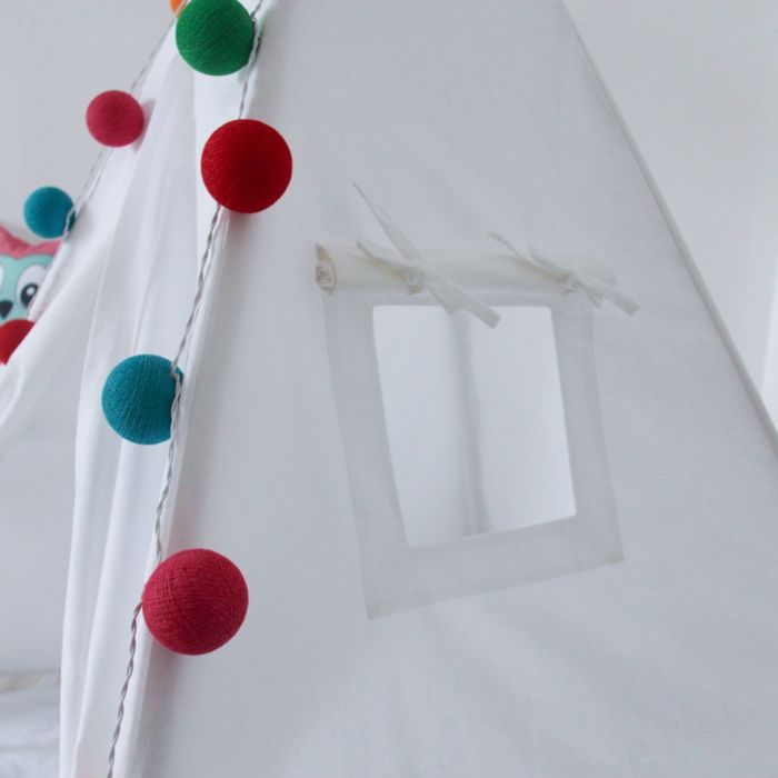 Вигвам для детей с окном, карманом и флажками, белый, 110x110x160 см