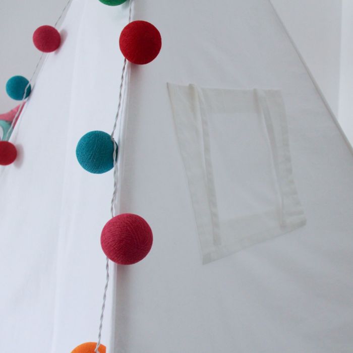 Вигвам для детей с окном, карманом и флажками, белый, 110x110x160 см