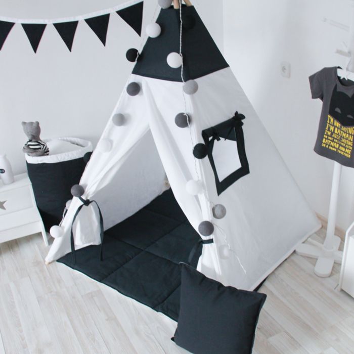 Игровой коврик из экологичных натуральных материалов, хлопок, чёрно-белый