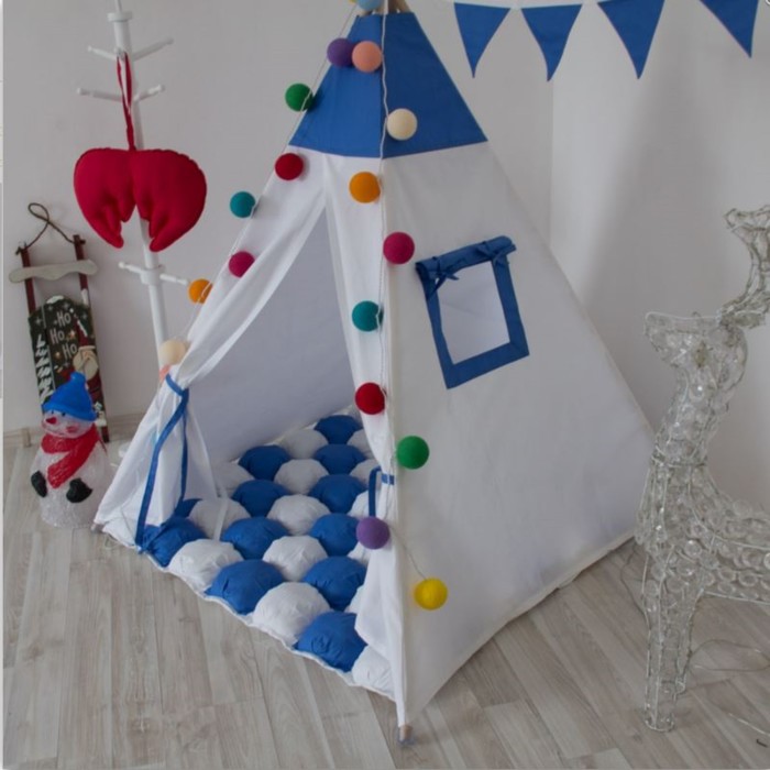 Вигвам для детей нэви с окном , карманом и флажками, 110x110x160 см