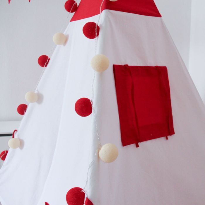 Вигвам для детей с окном, карманом и флажками, красный, 110x110x160 см