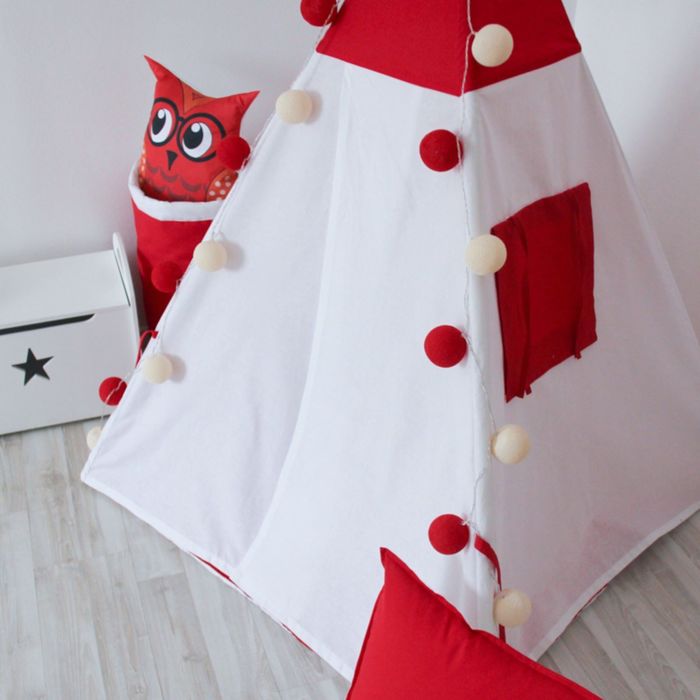 Вигвам для детей с окном, карманом и флажками, красный, 110x110x160 см