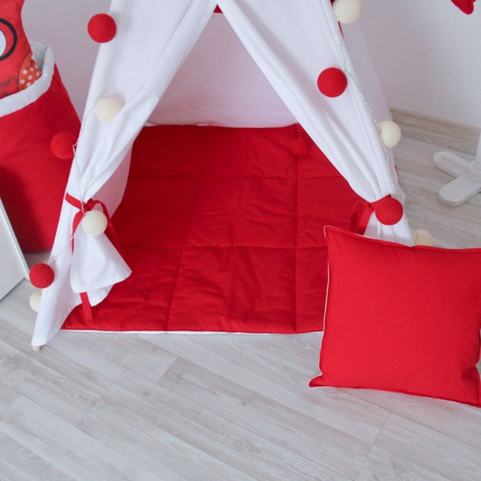 Вигвам для детей с окном, карманом и флажками, красный, 110x110x160 см