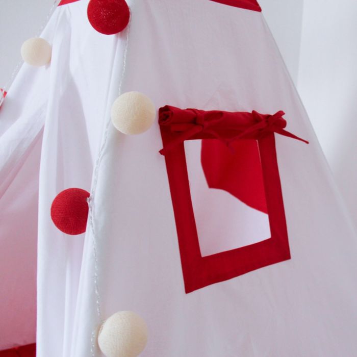 Вигвам для детей с окном, карманом и флажками, красный, 110x110x160 см