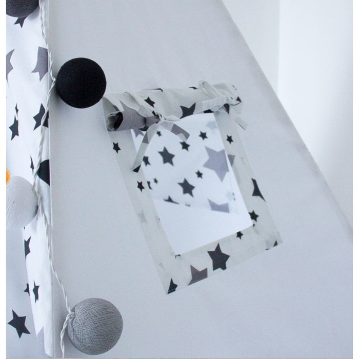 Вигвам для детей с окном, карманом и флажками, чёрные звезды, 110x110x160 см