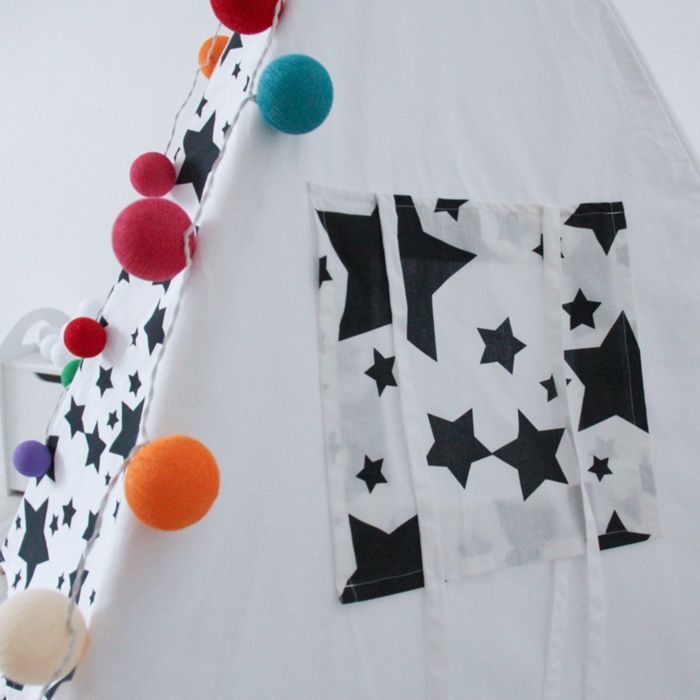 Вигвам для детей с окном, карманом и флажками, чёрные звезды, 110x110x160 см