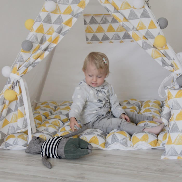 Вигвам для детей с окном, карманом и флажками, треугольники, 110x110x160 см