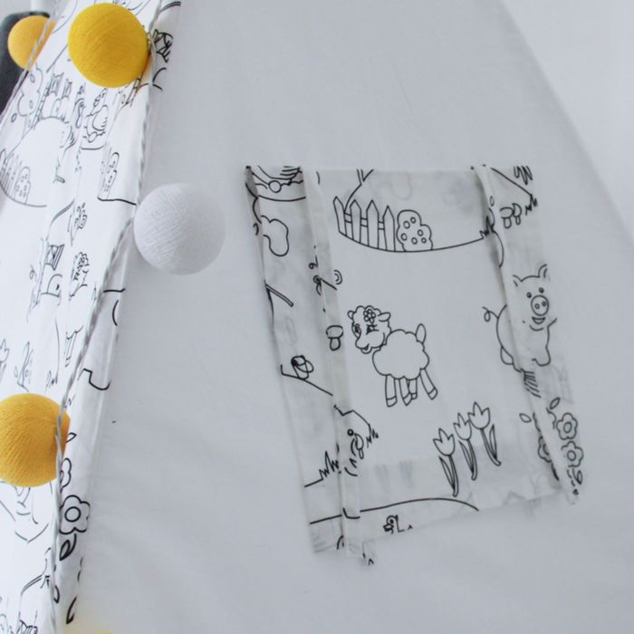 Вигвам-раскраска для детей с окном, карманом и флажками, 110x110x160 см