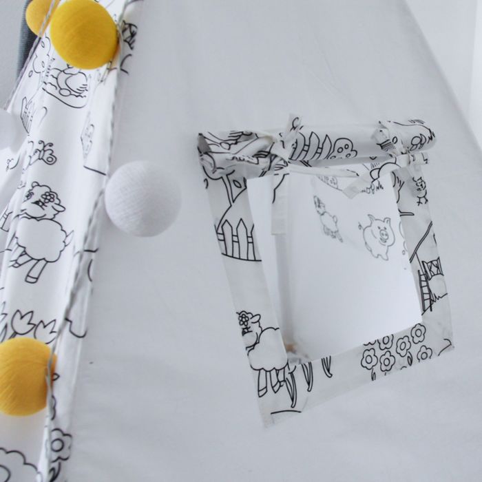 Вигвам-раскраска для детей с окном, карманом и флажками, 110x110x160 см