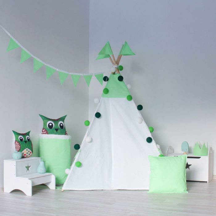 Вигвам для детей с окном, карманом и флажками, лайм, 110x110x160 см