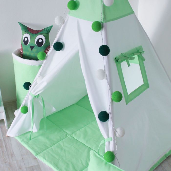 Вигвам для детей с окном, карманом и флажками, лайм, 110x110x160 см