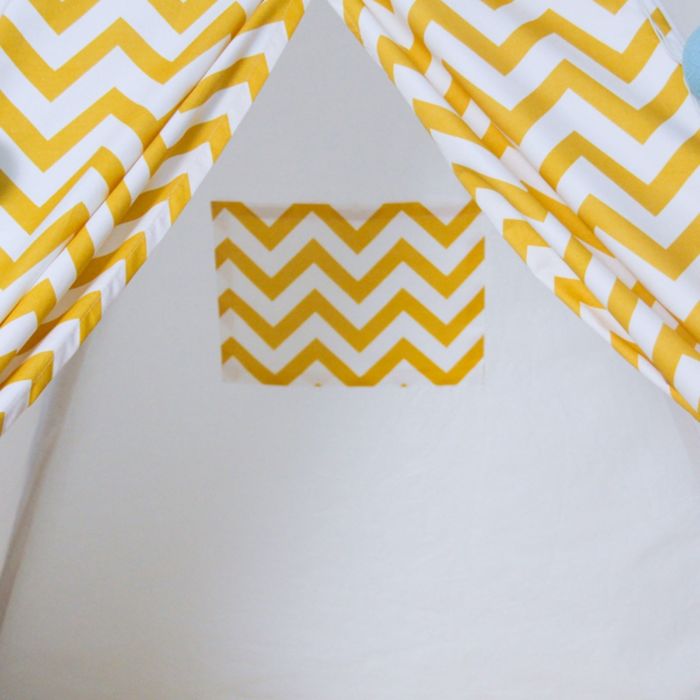 Вигвам для детей с окном, карманом и флажками,жёлтый зигзаг, 110x110x160 см