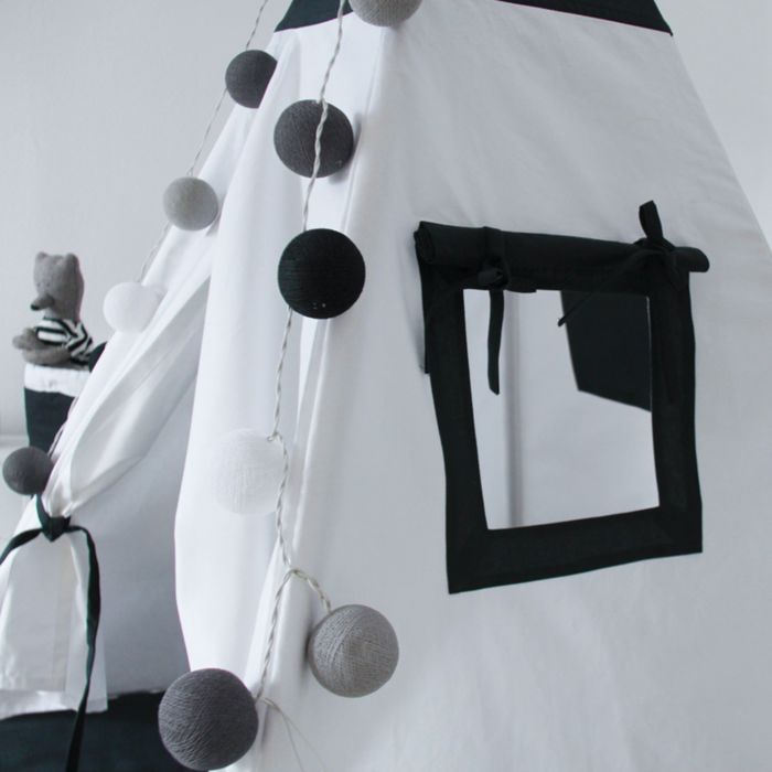 Вигвам для детей с окном, карманом и флажками, чёрно-белый, 110x110x160 см