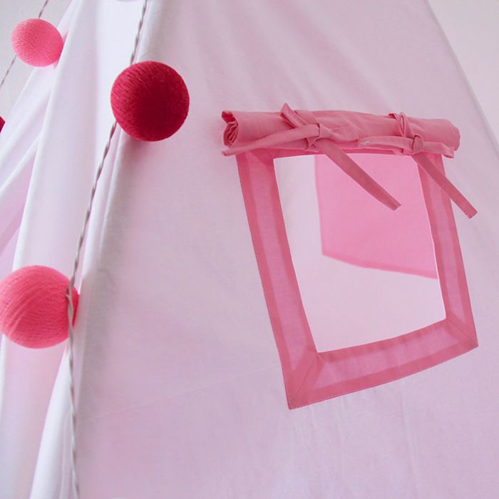 Вигвам для детей с окном, карманом и флажками, розовый, 110x110x160 см