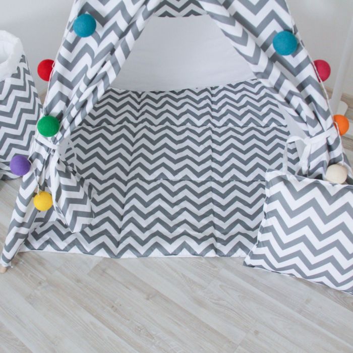 Игровой коврик для вигвама, хлопок, серый зигзаг