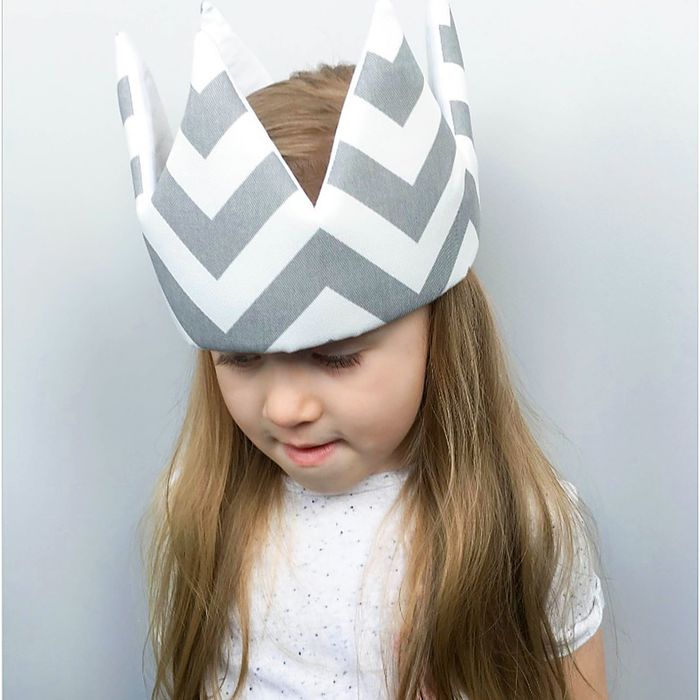 Корона детская, хлопок, серый зигзаг