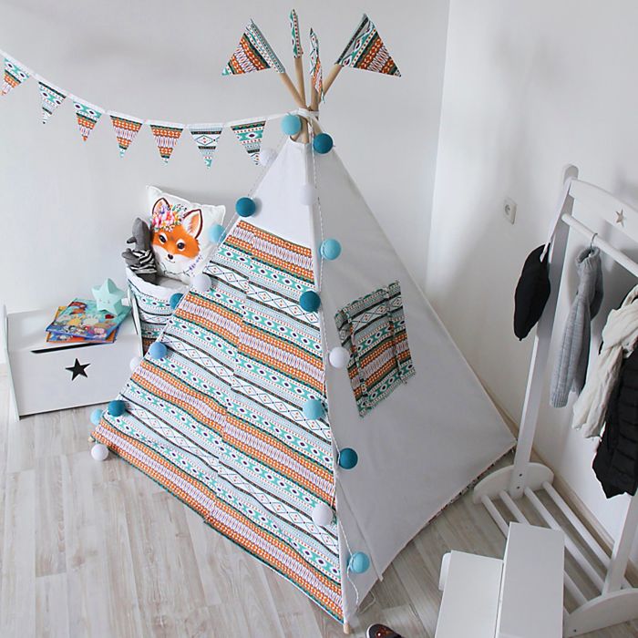 Вигвам для детей с окном, карманом и флажками, Ацтек, 110x110x160 см