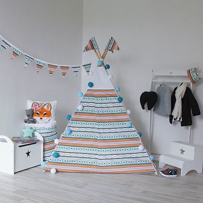 Вигвам для детей с окном, карманом и флажками, Ацтек, 110x110x160 см
