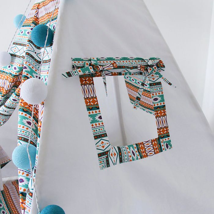 Вигвам для детей с окном, карманом и флажками, Ацтек, 110x110x160 см