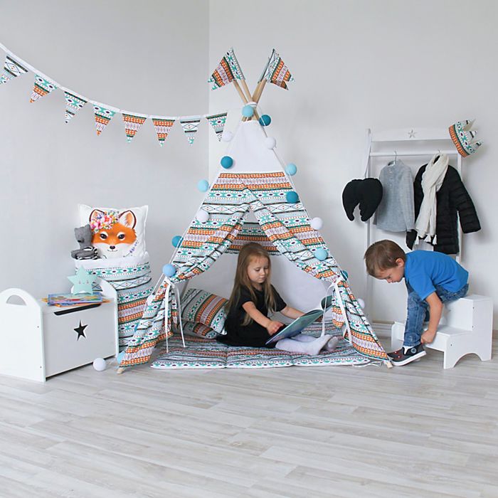 Вигвам для детей с окном, карманом и флажками, Ацтек, 110x110x160 см