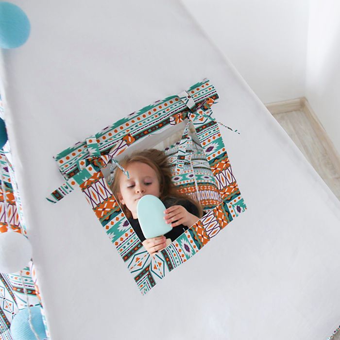 Вигвам для детей с окном, карманом и флажками, Ацтек, 110x110x160 см