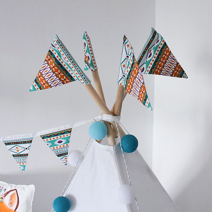 Вигвам для детей с окном, карманом и флажками, Ацтек, 110x110x160 см