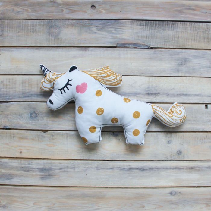 Игрушка-подушка декоративная "Единорог", хлопок, золотая, 45 х 25 см