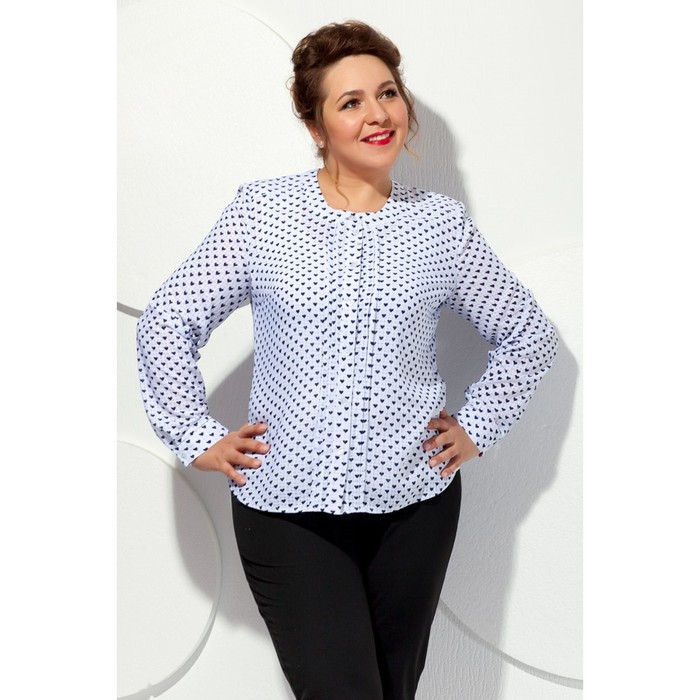 Блуза женская, размер 52, цвет молочный+синий Б-161/1