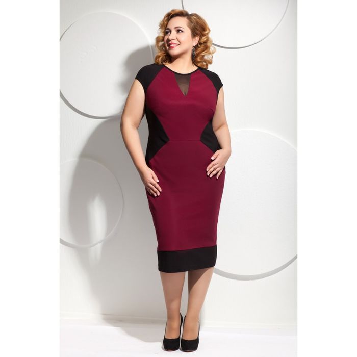 Платье женское, размер 50, цвет марсала+чёрный П-392/2
