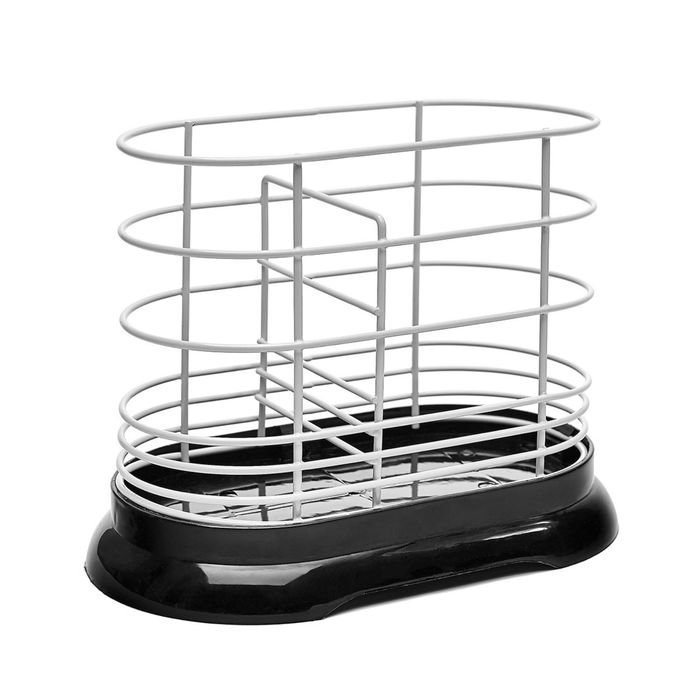 Подставка для столовых приборов с черным поддоном, 16х8.5х13.5 см