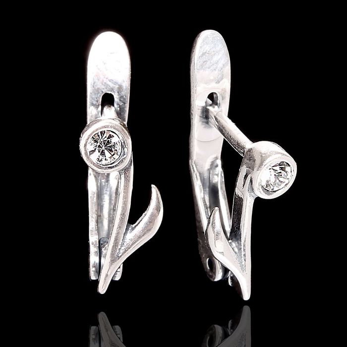 Серьги "Нотки", цвет белый в чернёном серебре