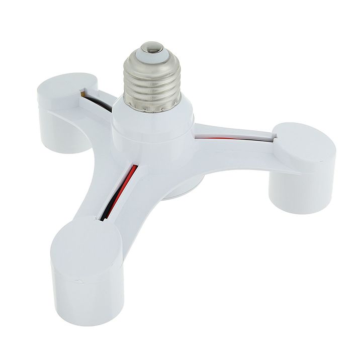 Переходник с цоколя E27 на 3хE27 широкий, белый