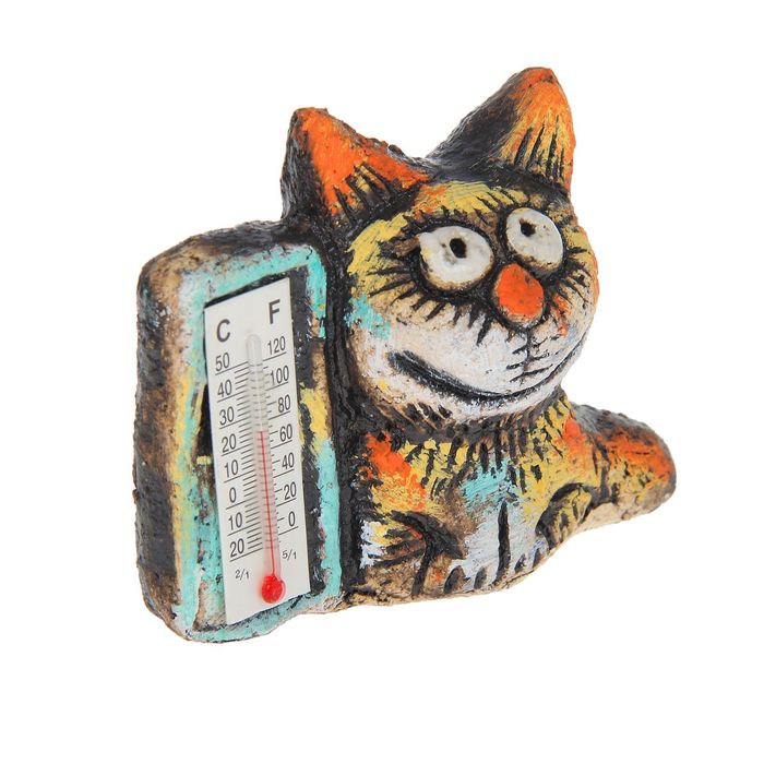 Сувенир из шамота "Кот и термометр"