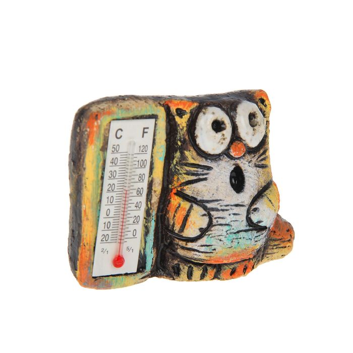 Сувенир из шамота "Кот и термометр 2"
