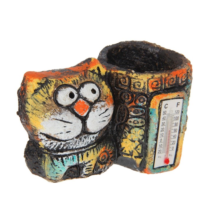 Сувенир из шамота "Кот Карандаш и термометр"