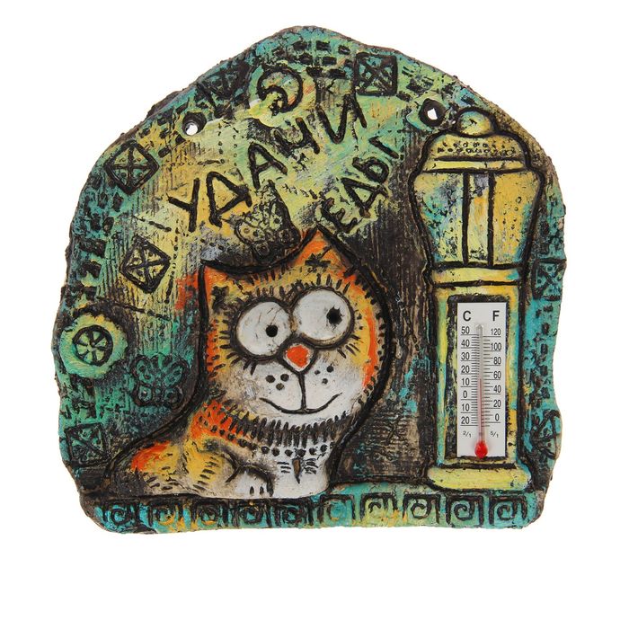 Панно из шамота "Кот и термометр"