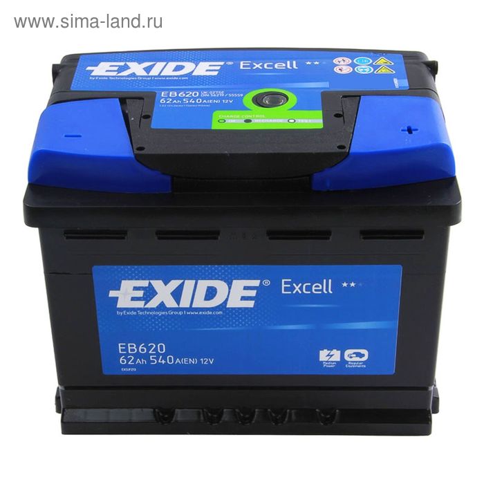 фото Аккумуляторная батарея exide 62 ач excel eb620, обратная полярность