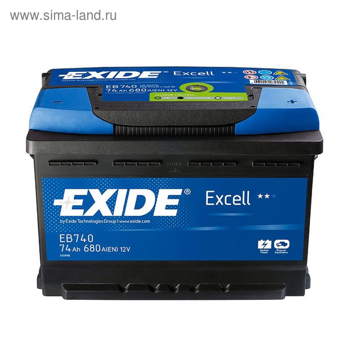 фото Аккумуляторная батарея exide 74 ач excel eb740, обратная полярность