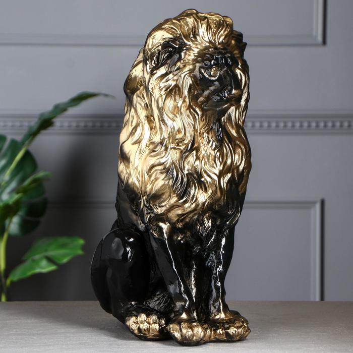 Статуэтка "Лев" чёрно-золотой, гипс, 52 см