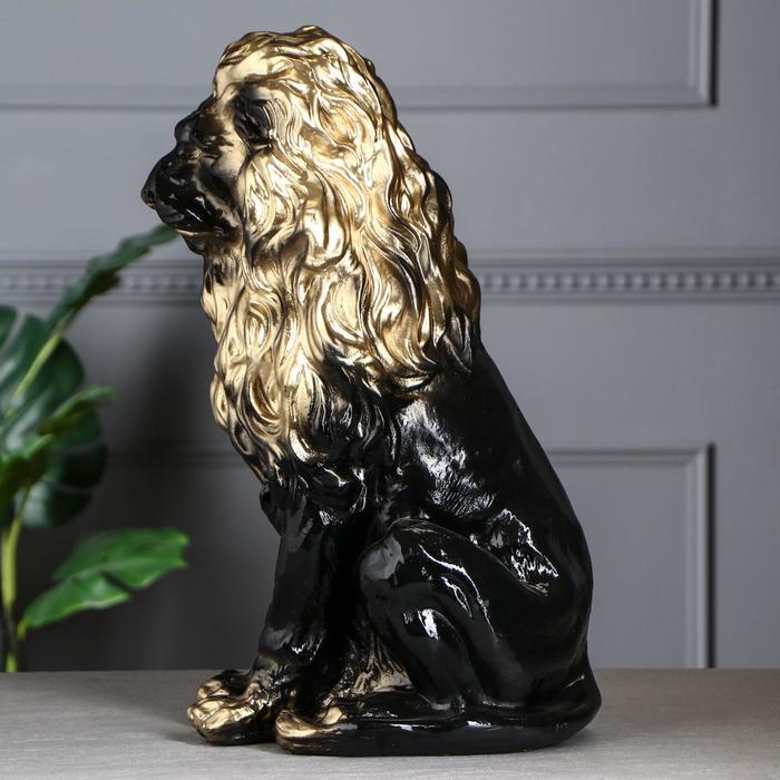 Статуэтка "Лев" чёрно-золотой, гипс, 52 см
