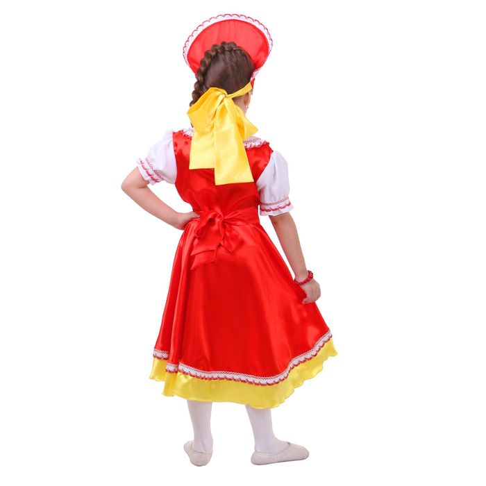 Русский костюм для девочки: платье с кокеткой, кокошник, р-р 60, рост 110-116 см, цвет красный