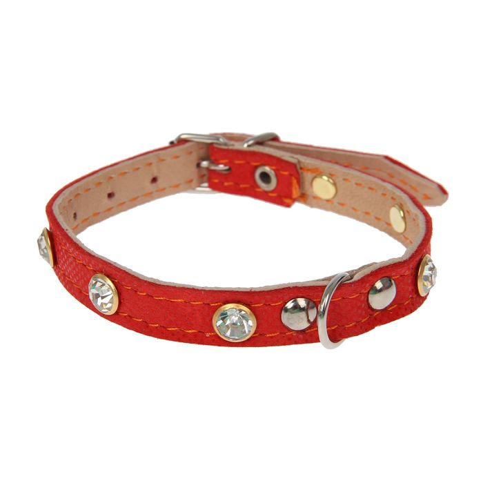 Ошейник кожаный двухслойный украшенный, 1,2 см, цветная кожа, микс