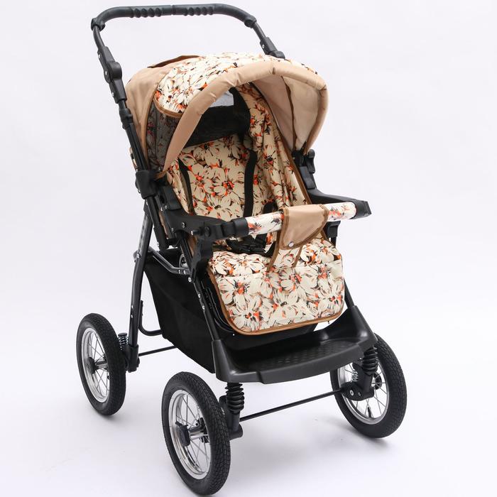 Коляска-трансформер «Гном», надувные колёса, оттенки бежевого, рисунок МИКС