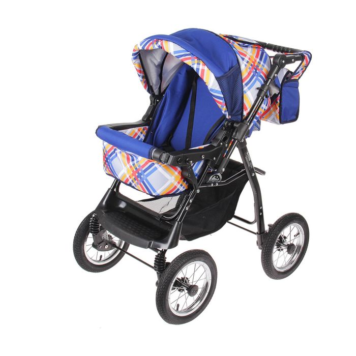 Коляска-трансформер «Гном», надувные колёса, оттенки синего, рисунок МИКС