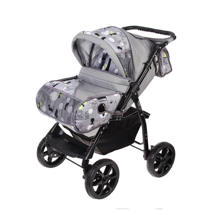 Коляска-трансформер «Гном», пластиковые колёса, цвет серый, рисунок МИКС